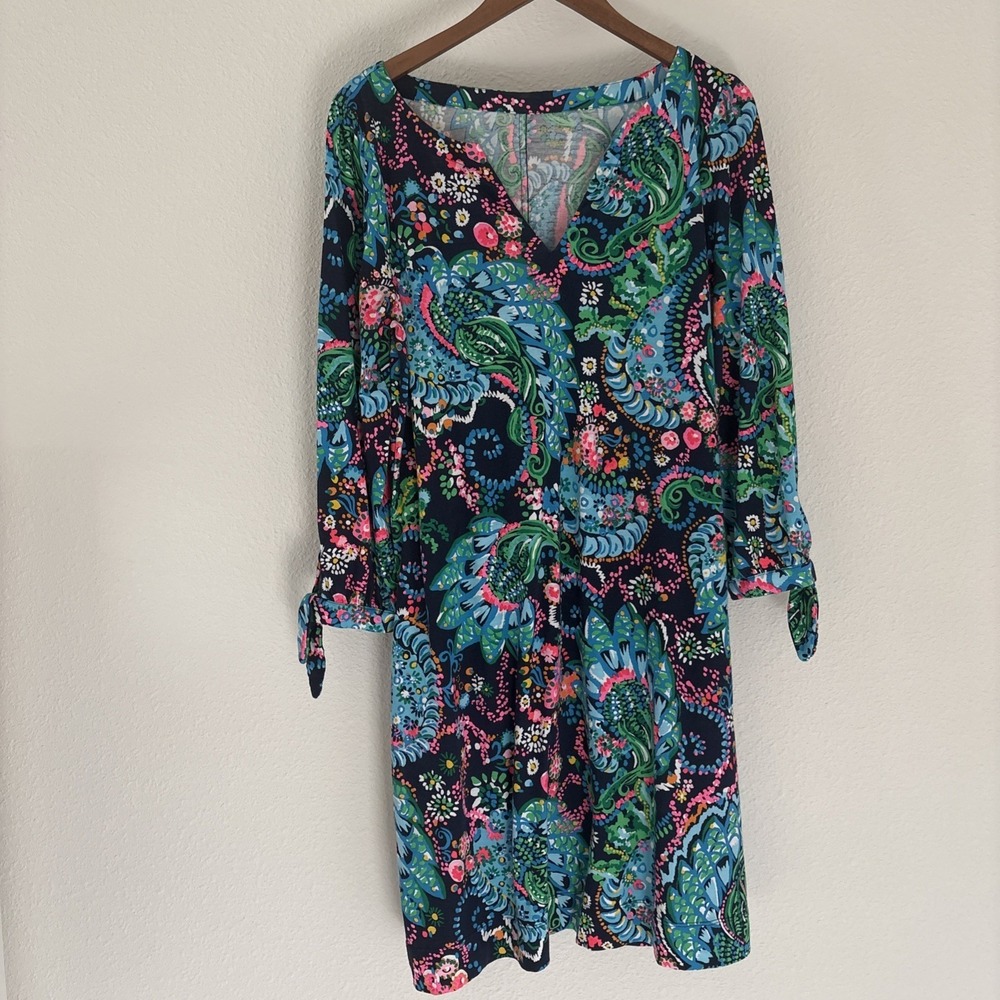 Lilly Pulitzer Multicolor Floral Paisley V-Neck Tie Sleeve Dress Size Large
